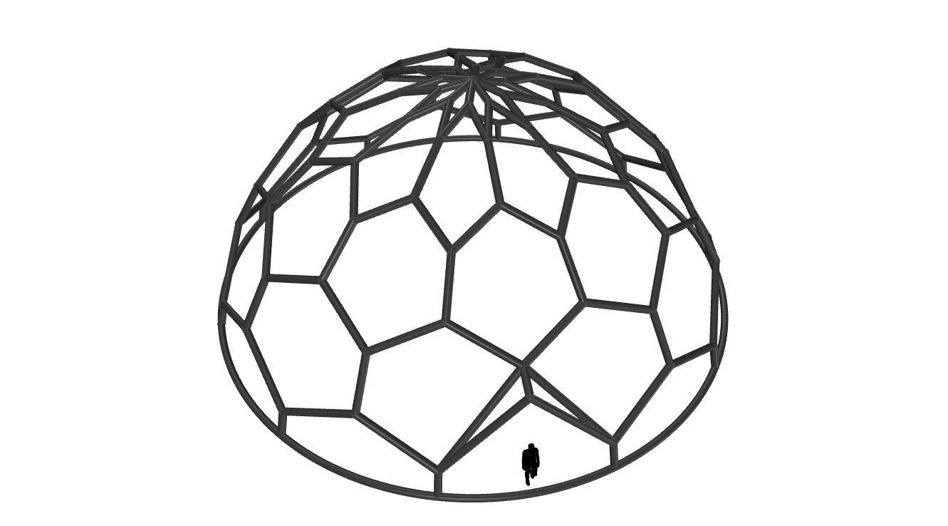 Hexagonal Dome structure Wireframe with Entry 3D model_117