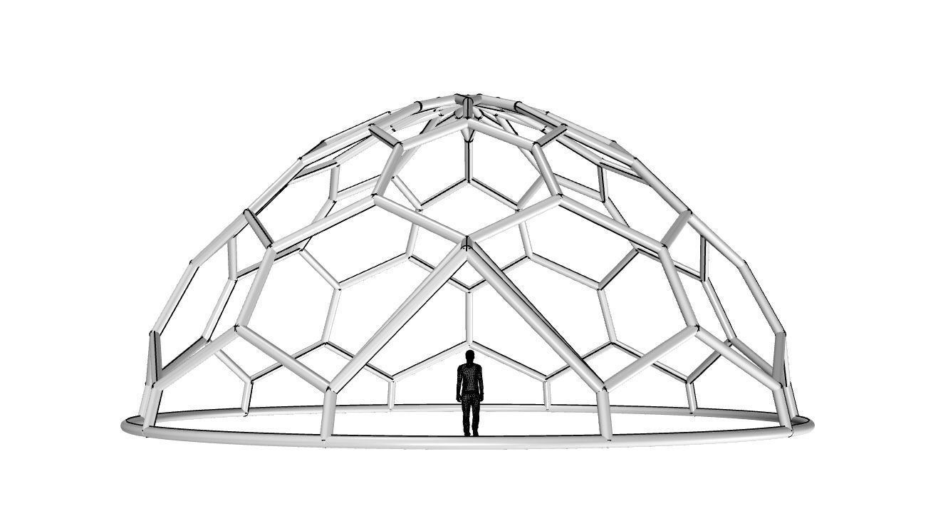 Hexagonal Dome structure Wireframe with Entry 3D model_107