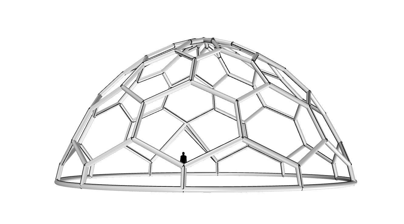 Hexagonal Dome structure Wireframe with Entry 3D model_33