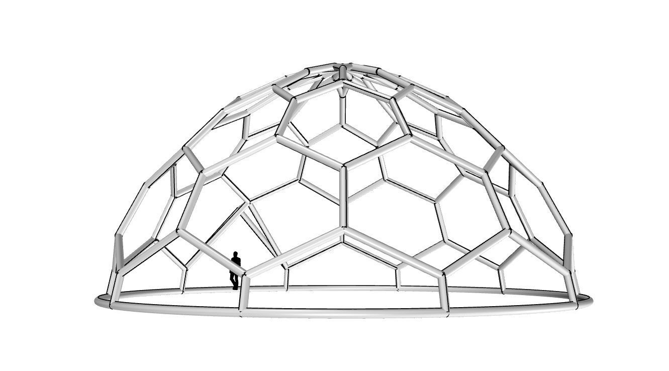 Hexagonal Dome structure Wireframe with Entry 3D model_34