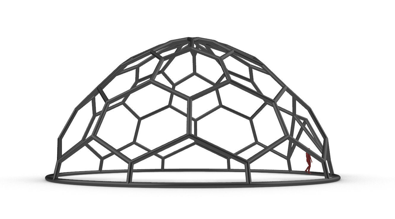 Hexagonal Dome structure Wireframe with Entry 3D model_21