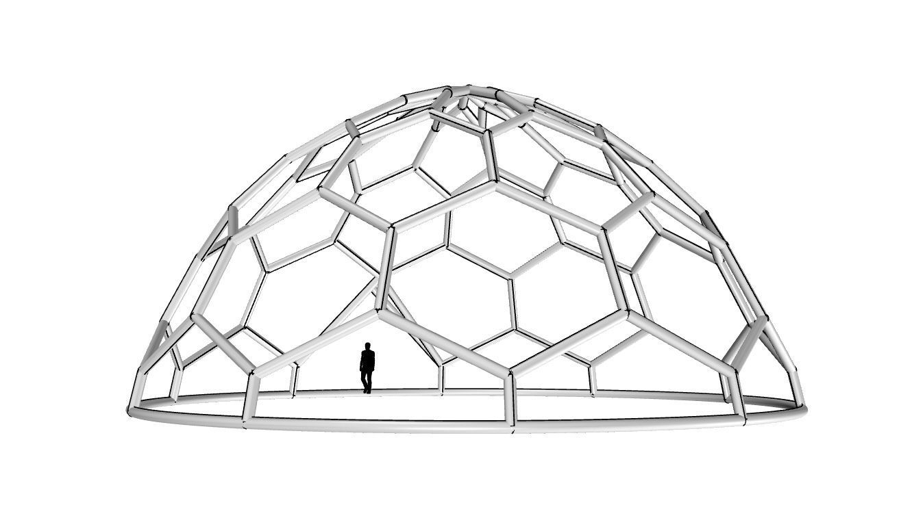 Hexagonal Dome structure Wireframe with Entry 3D model_105