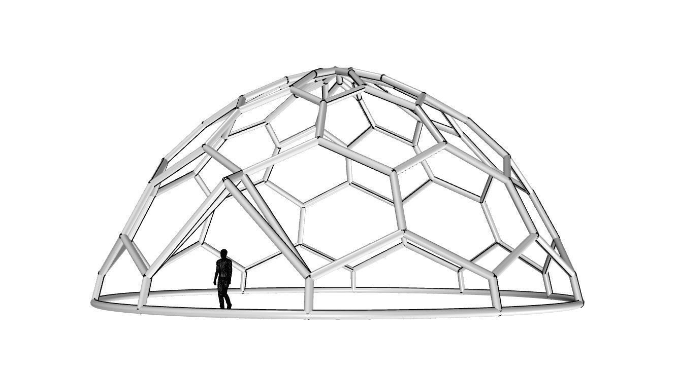 Hexagonal Dome structure Wireframe with Entry 3D model_87