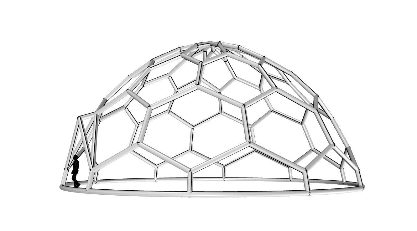 Hexagonal Dome structure Wireframe with Entry 3D model_100