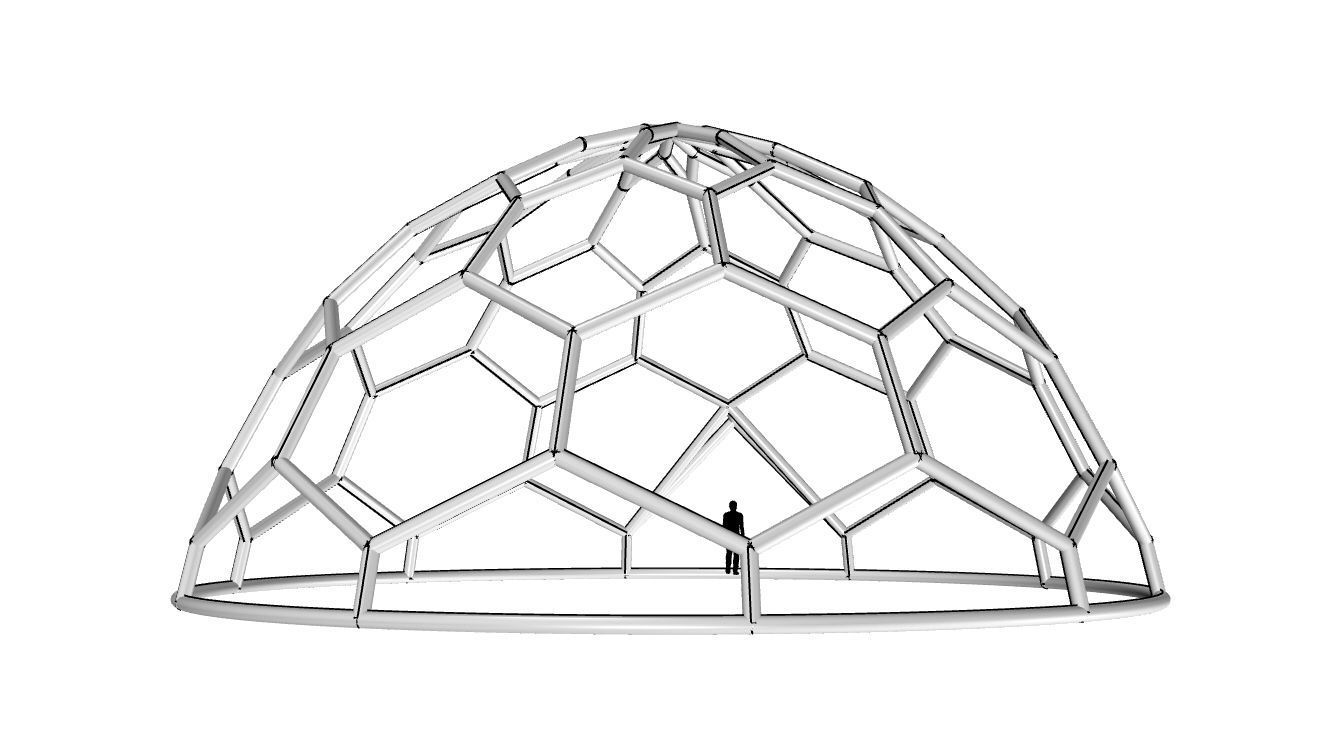 Hexagonal Dome structure Wireframe with Entry 3D model_97