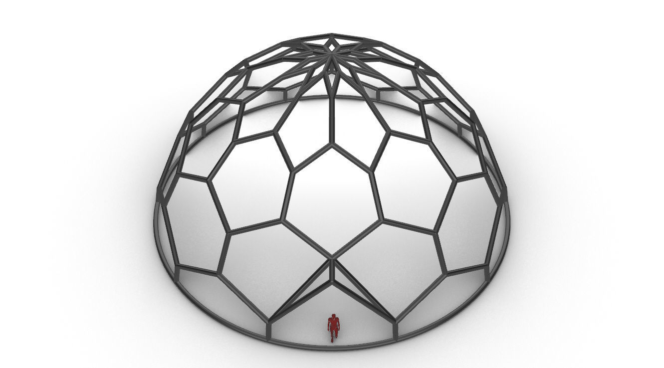 Hexagonal Dome structure Wireframe with Entry 3D model_76