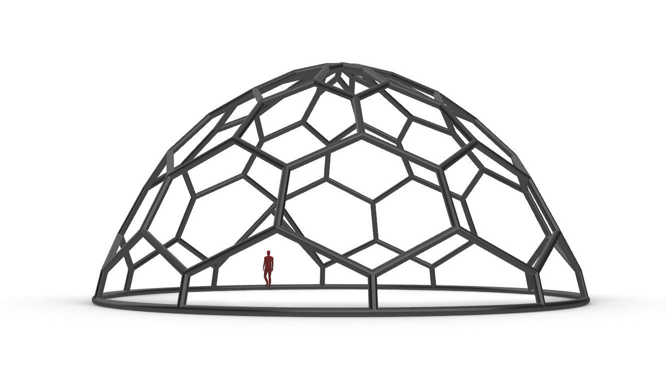 Hexagonal Dome structure Wireframe with Entry 3D model_13
