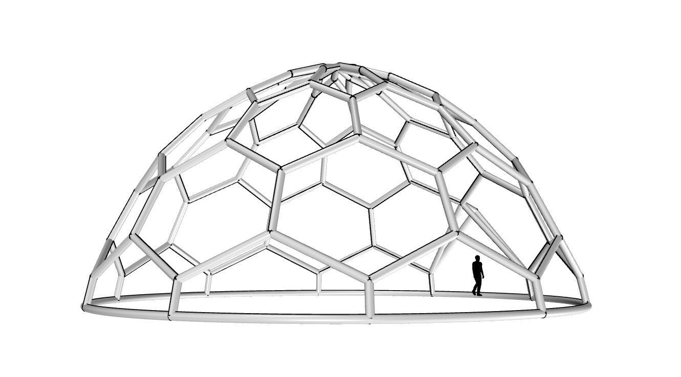 Hexagonal Dome structure Wireframe with Entry 3D model_106
