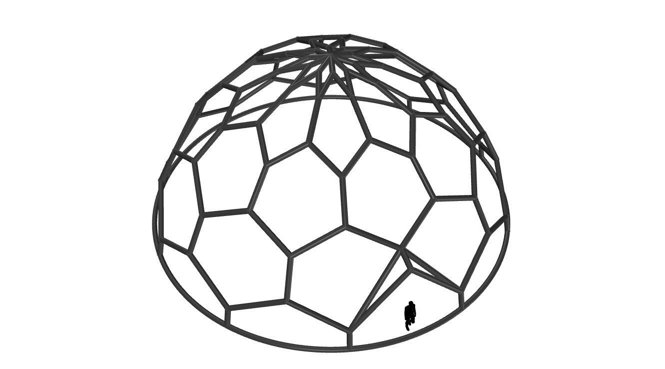 Hexagonal Dome structure Wireframe with Entry 3D model_55