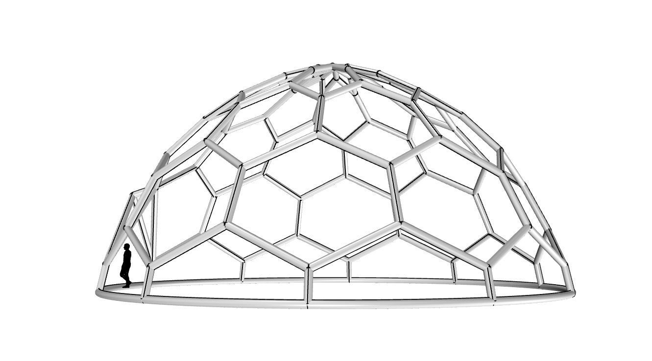 Hexagonal Dome structure Wireframe with Entry 3D model_99