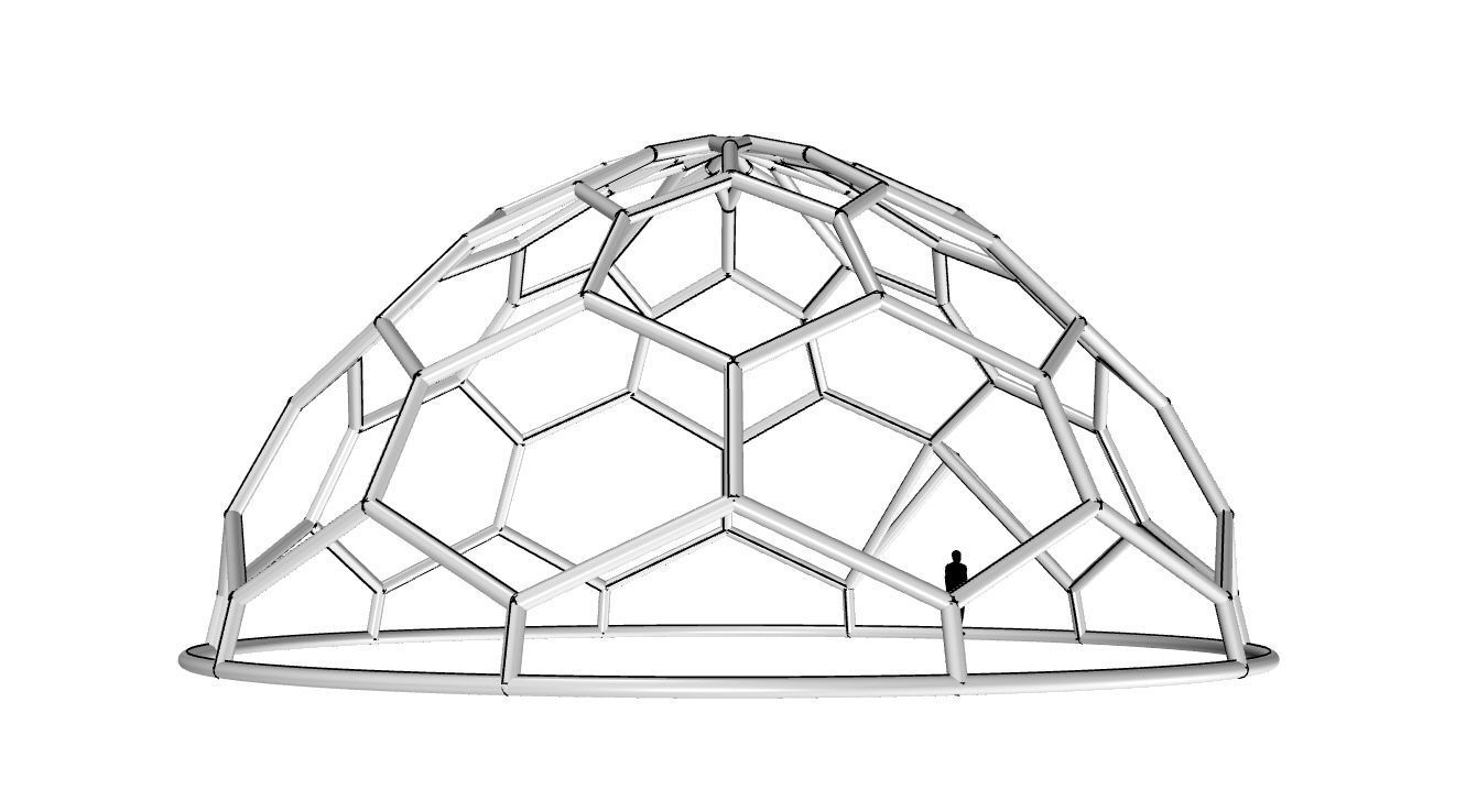 Hexagonal Dome structure Wireframe with Entry 3D model_91