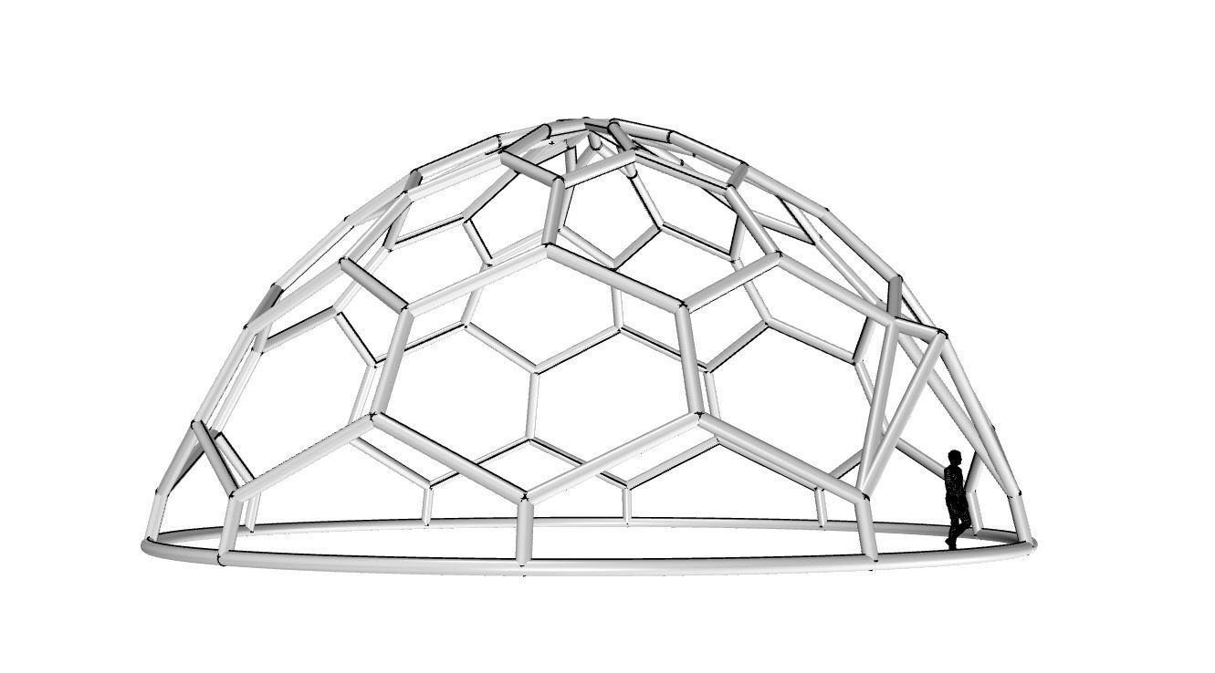 Hexagonal Dome structure Wireframe with Entry 3D model_89