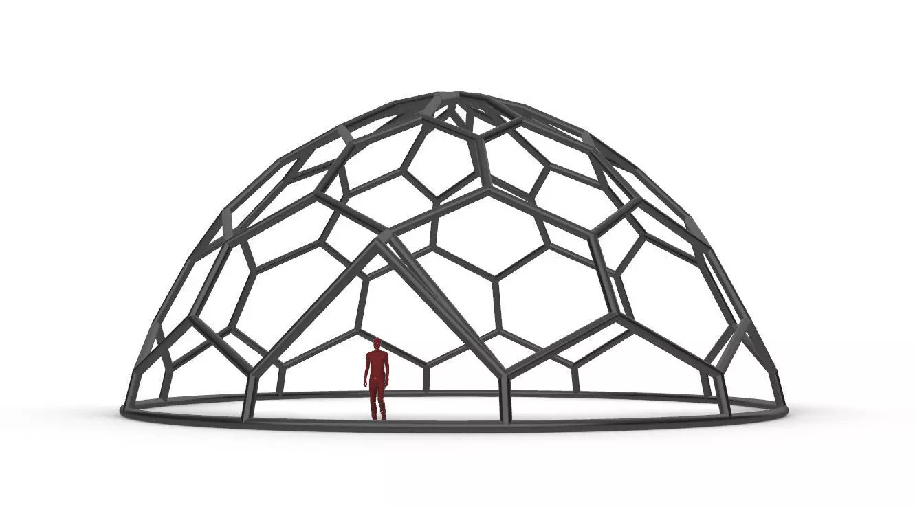 Hexagonal Dome structure Wireframe with Entry 3D model_0