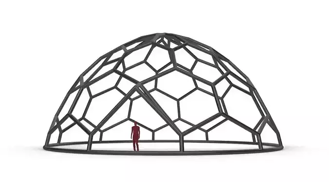 Hexagonal Dome structure Wireframe with Entry
