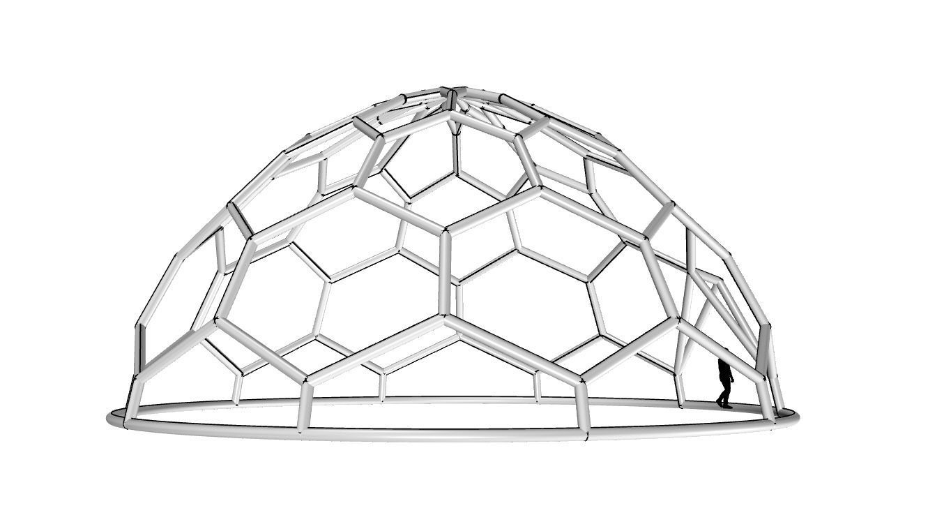 Hexagonal Dome structure Wireframe with Entry 3D model_103