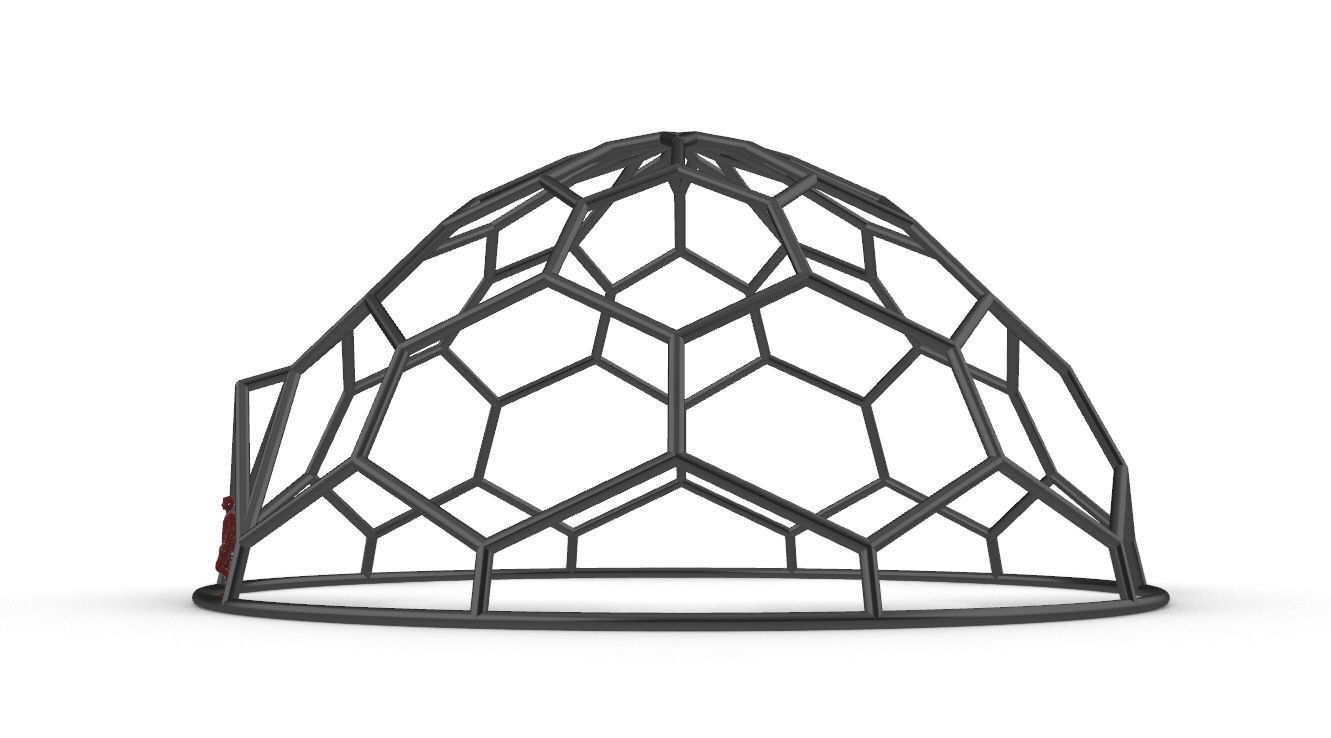 Hexagonal Dome structure Wireframe with Entry 3D model_6