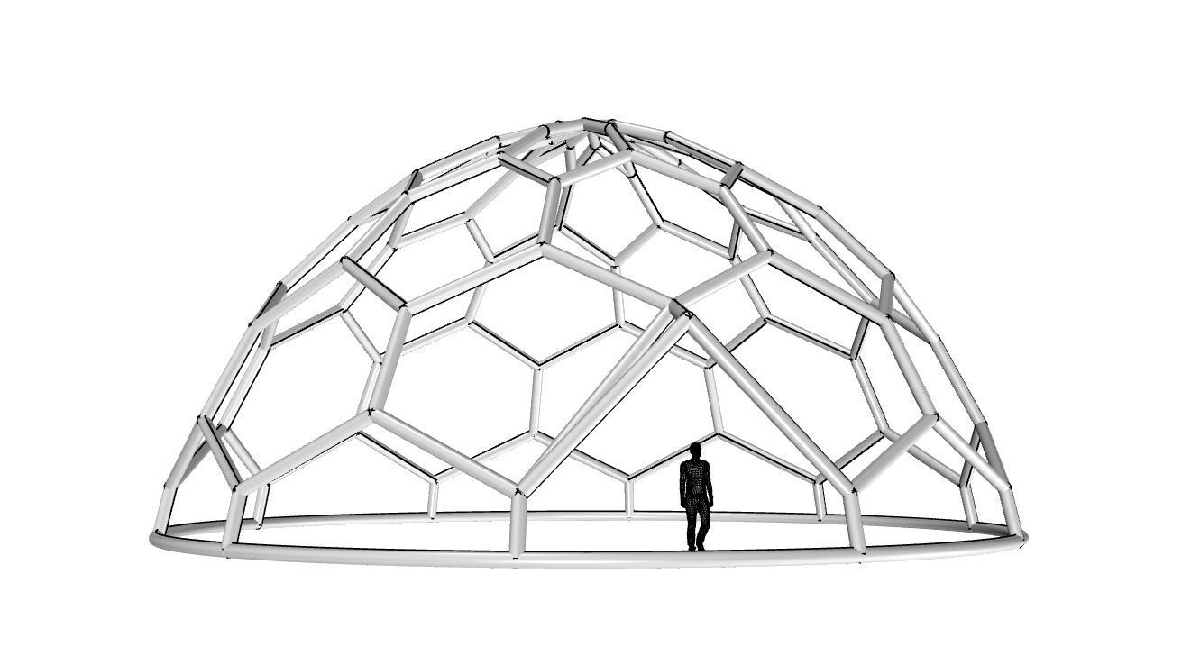 Hexagonal Dome structure Wireframe with Entry 3D model_101