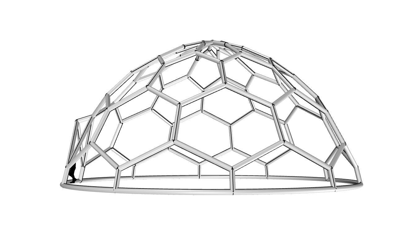 Hexagonal Dome structure Wireframe with Entry 3D model_110