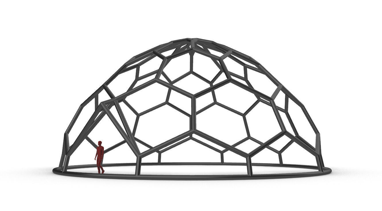 Hexagonal Dome structure Wireframe with Entry 3D model_3