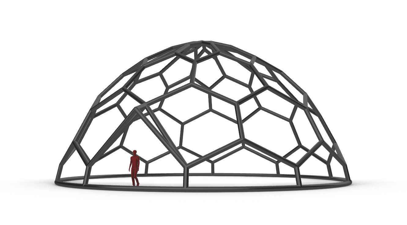 Hexagonal Dome structure Wireframe with Entry 3D model_2
