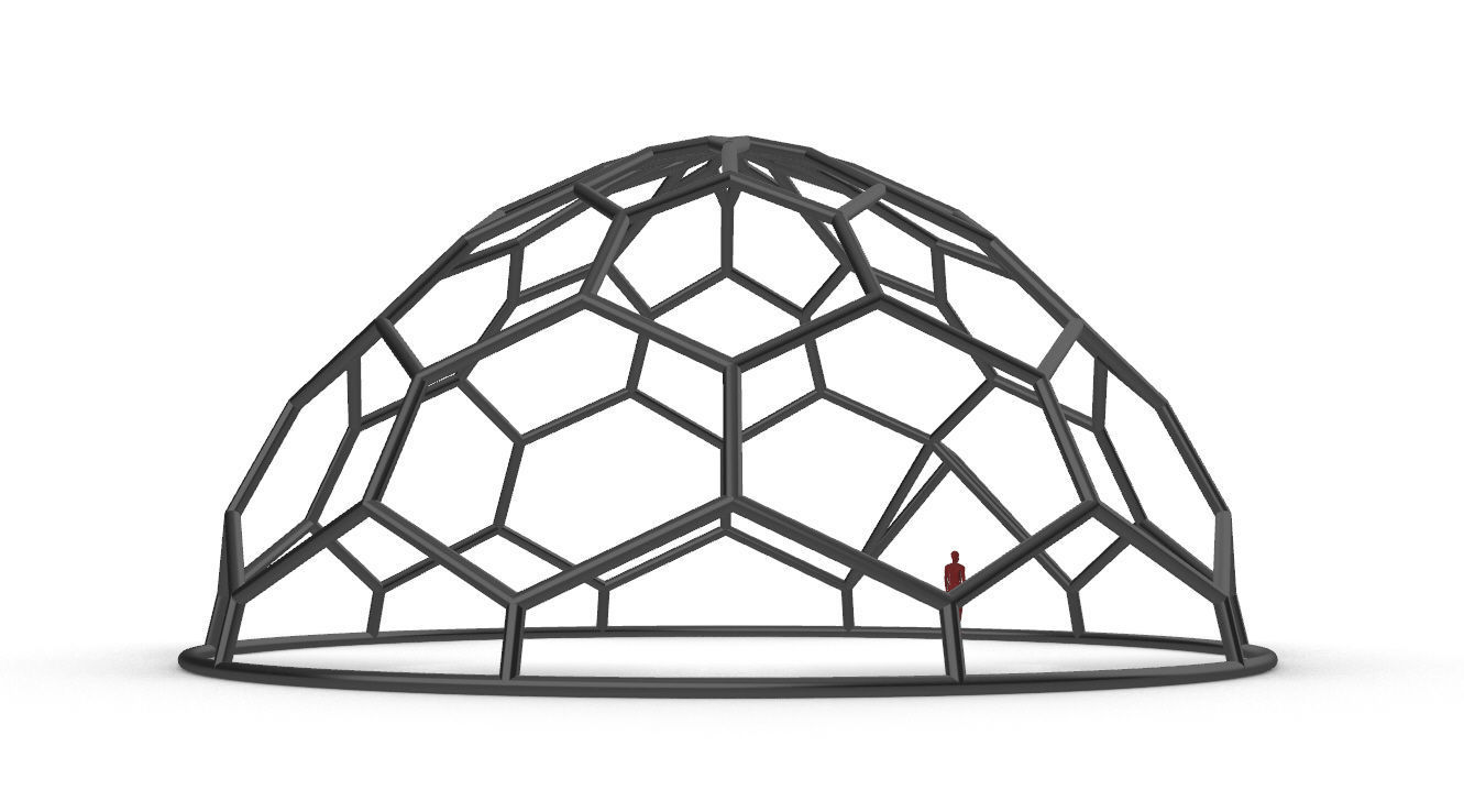 Hexagonal Dome structure Wireframe with Entry 3D model_18
