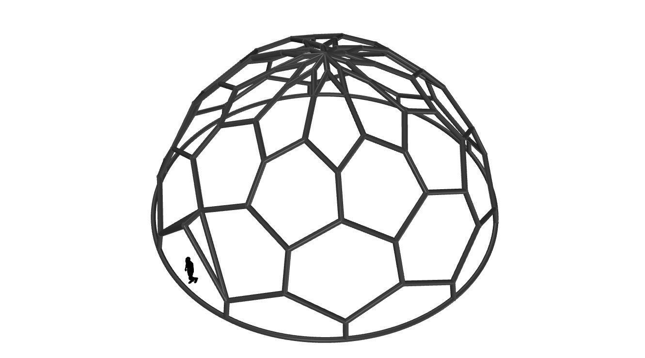 Hexagonal Dome structure Wireframe with Entry 3D model_51