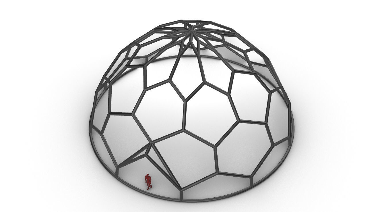 Hexagonal Dome structure Wireframe with Entry 3D model_1