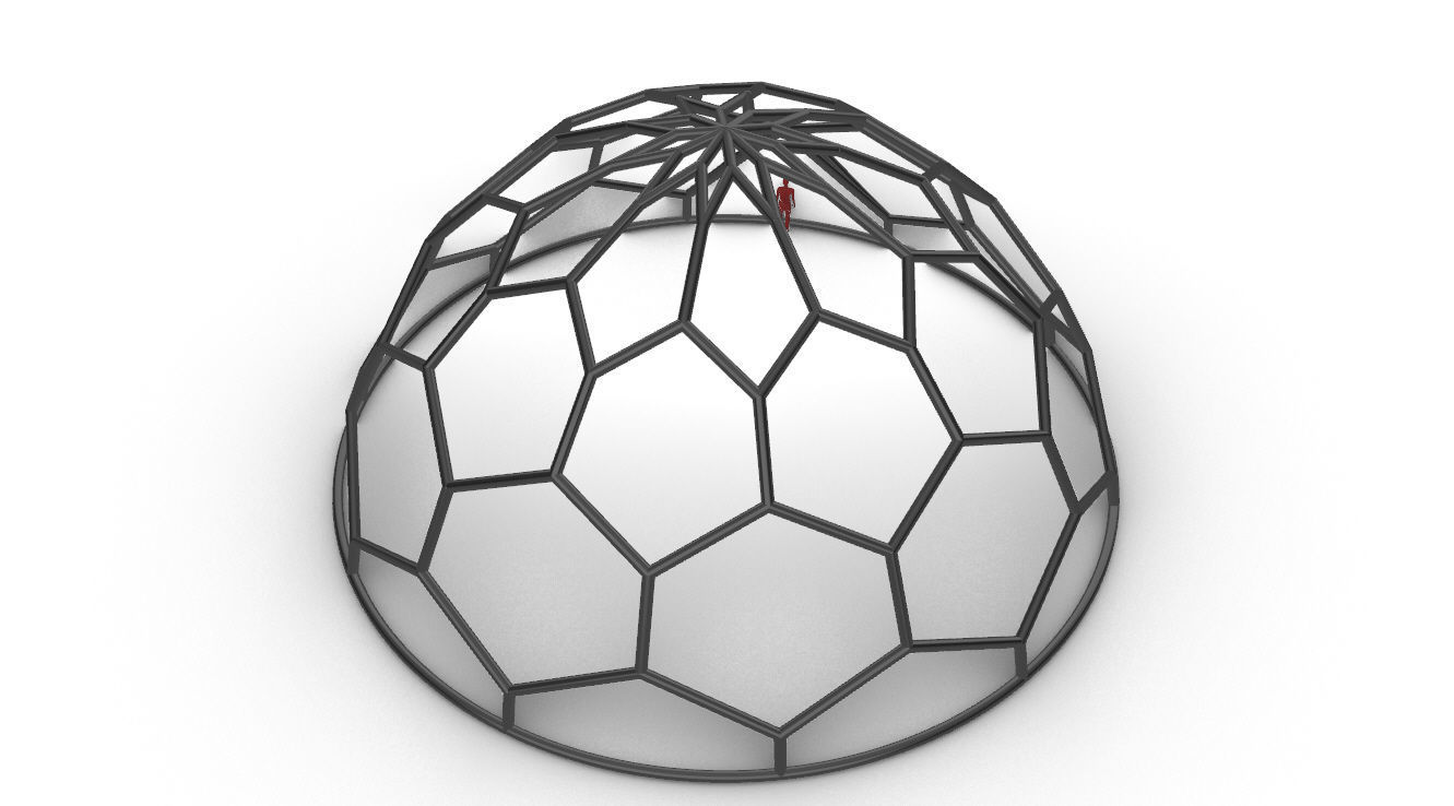 Hexagonal Dome structure Wireframe with Entry 3D model_36