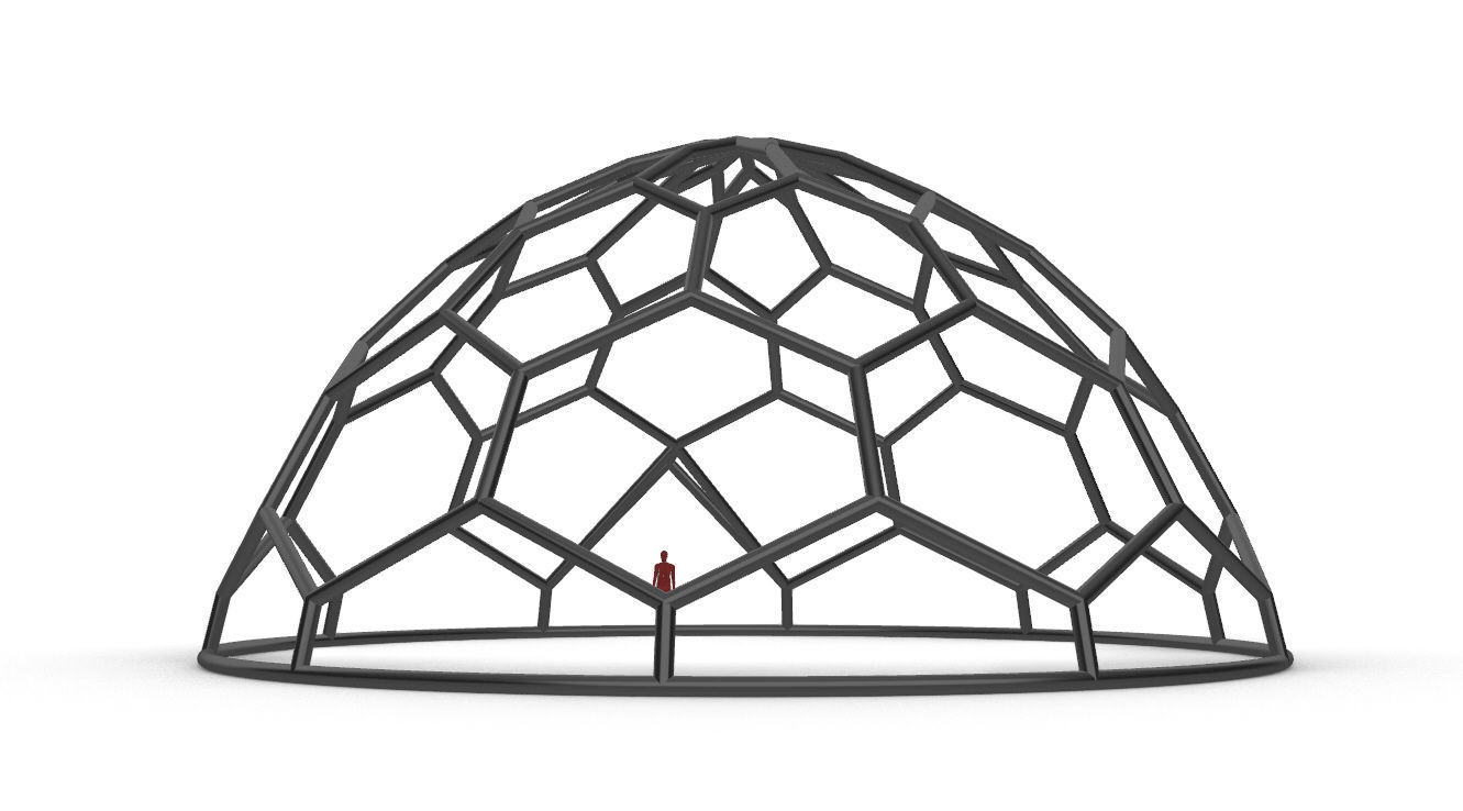 Hexagonal Dome structure Wireframe with Entry 3D model_14