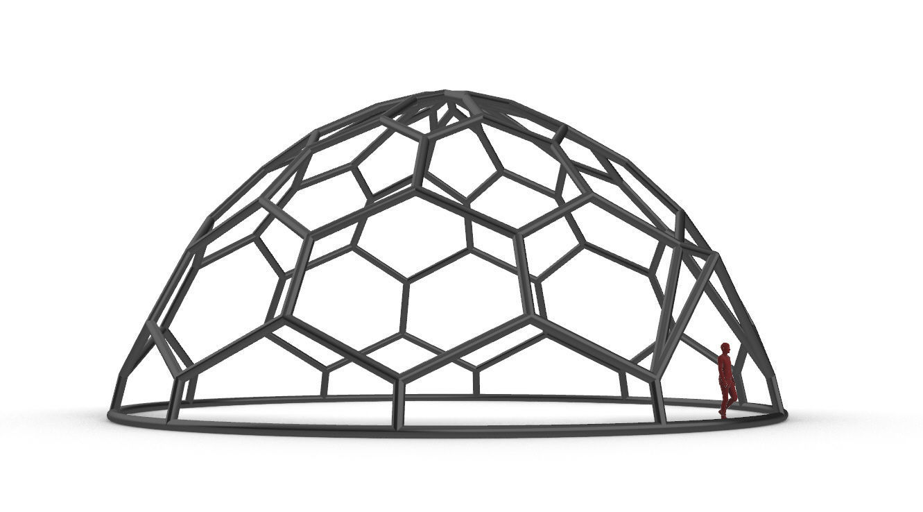 Hexagonal Dome structure Wireframe with Entry 3D model_26