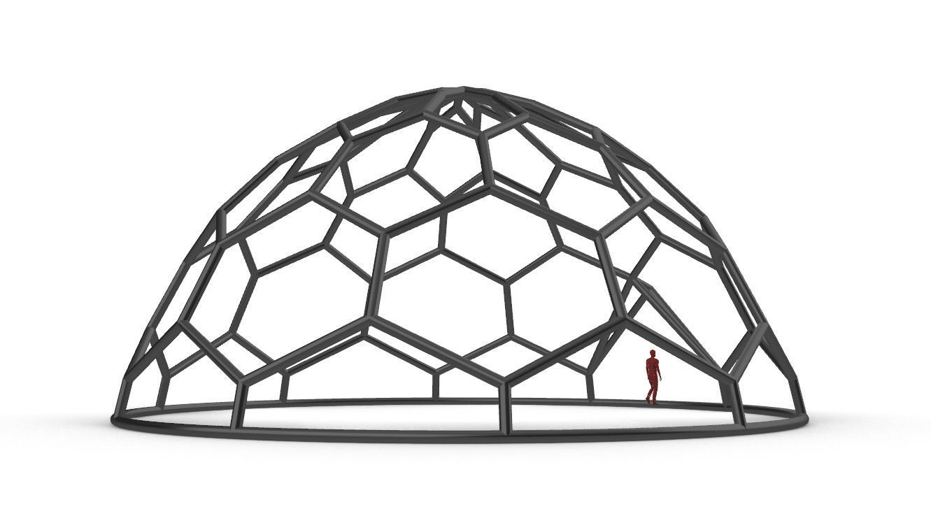 Hexagonal Dome structure Wireframe with Entry 3D model_19