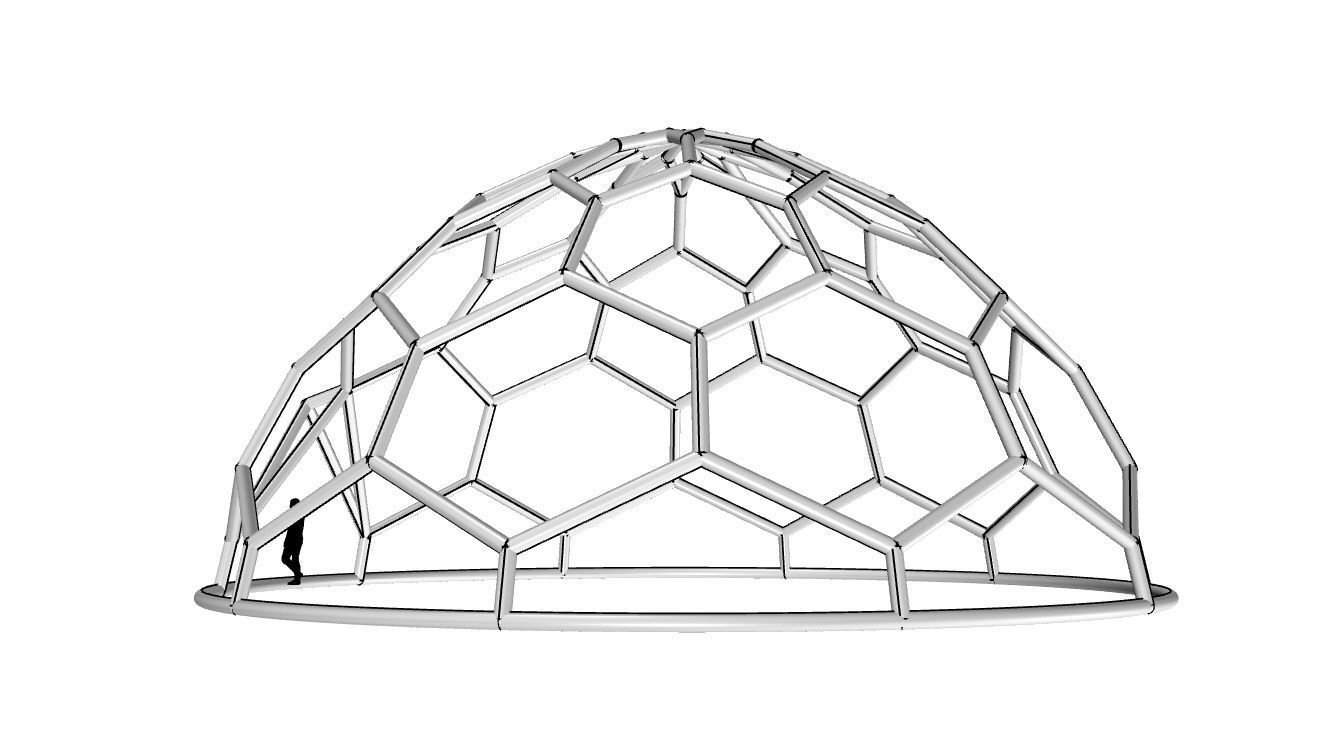 Hexagonal Dome structure Wireframe with Entry 3D model_108