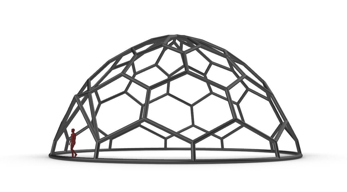 Hexagonal Dome structure Wireframe with Entry 3D model_4