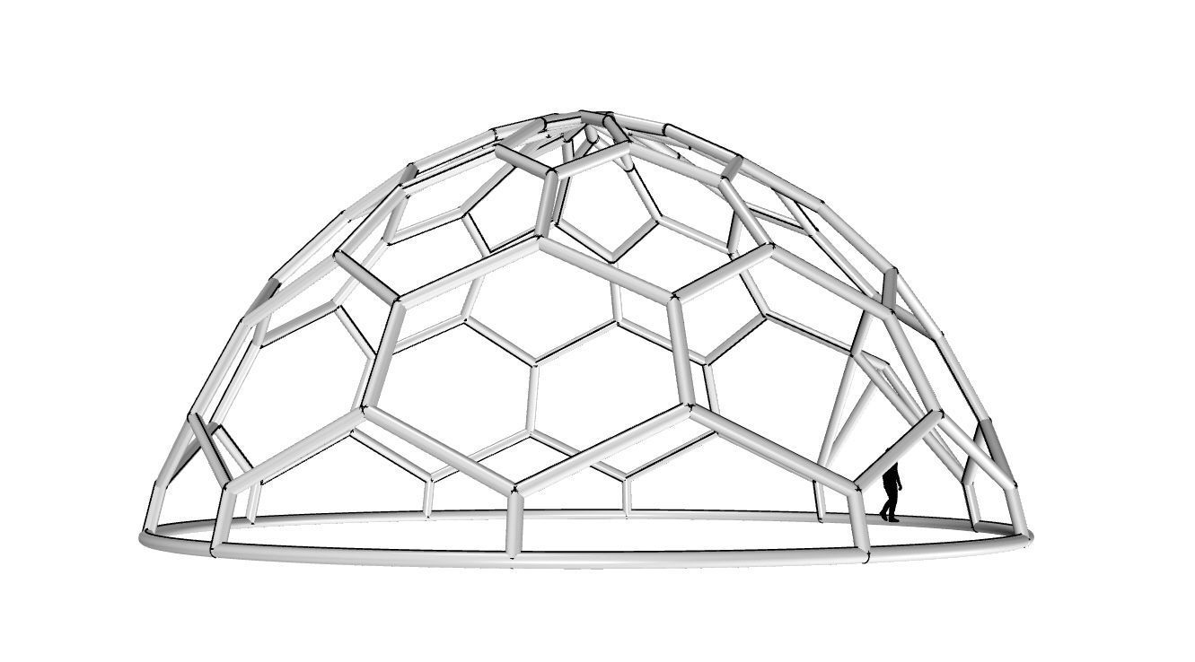 Hexagonal Dome structure Wireframe with Entry 3D model_111