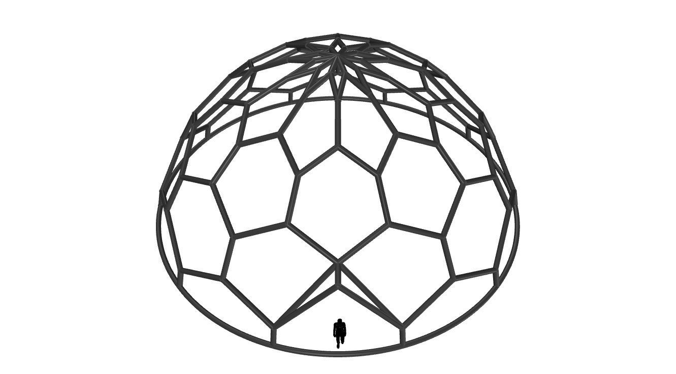 Hexagonal Dome structure Wireframe with Entry 3D model_50