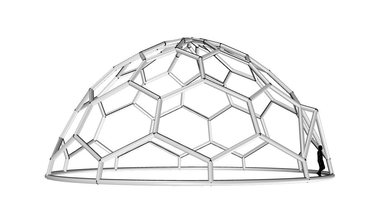 Hexagonal Dome structure Wireframe with Entry 3D model_98