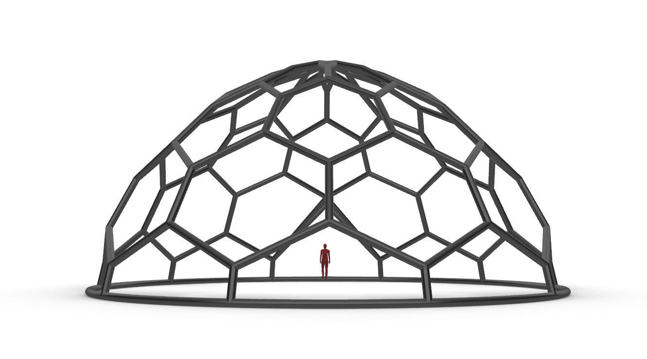 Hexagonal Dome structure Wireframe with Entry 3D model_15