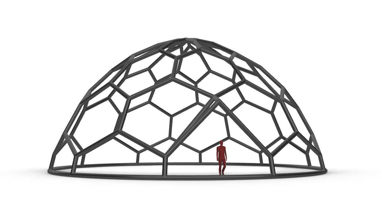 Hexagonal Dome structure Wireframe with Entry 3D model_29