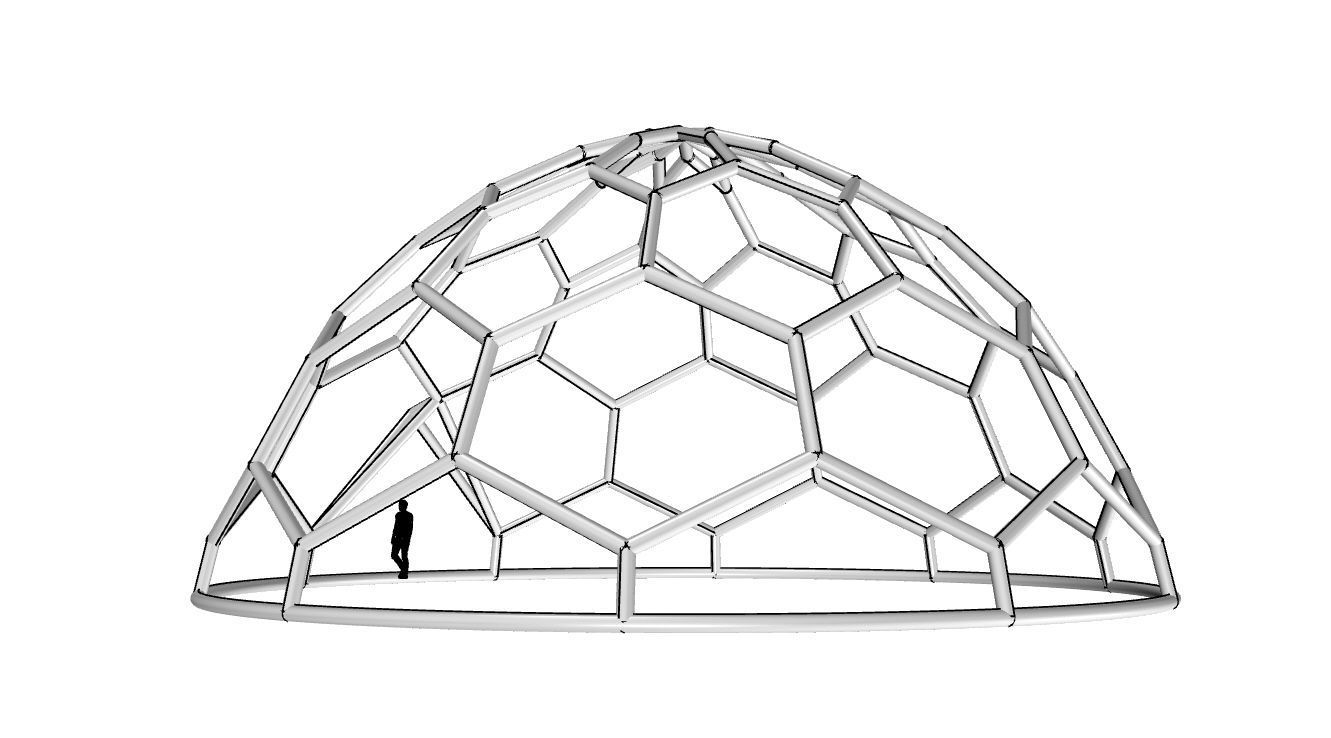 Hexagonal Dome structure Wireframe with Entry 3D model_94