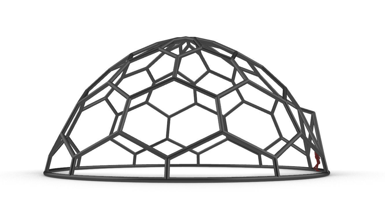 Hexagonal Dome structure Wireframe with Entry 3D model_23