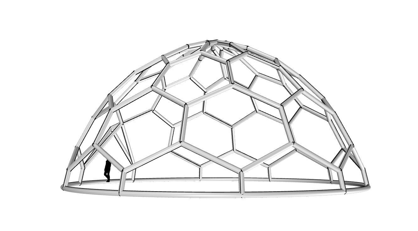 Hexagonal Dome structure Wireframe with Entry 3D model_112