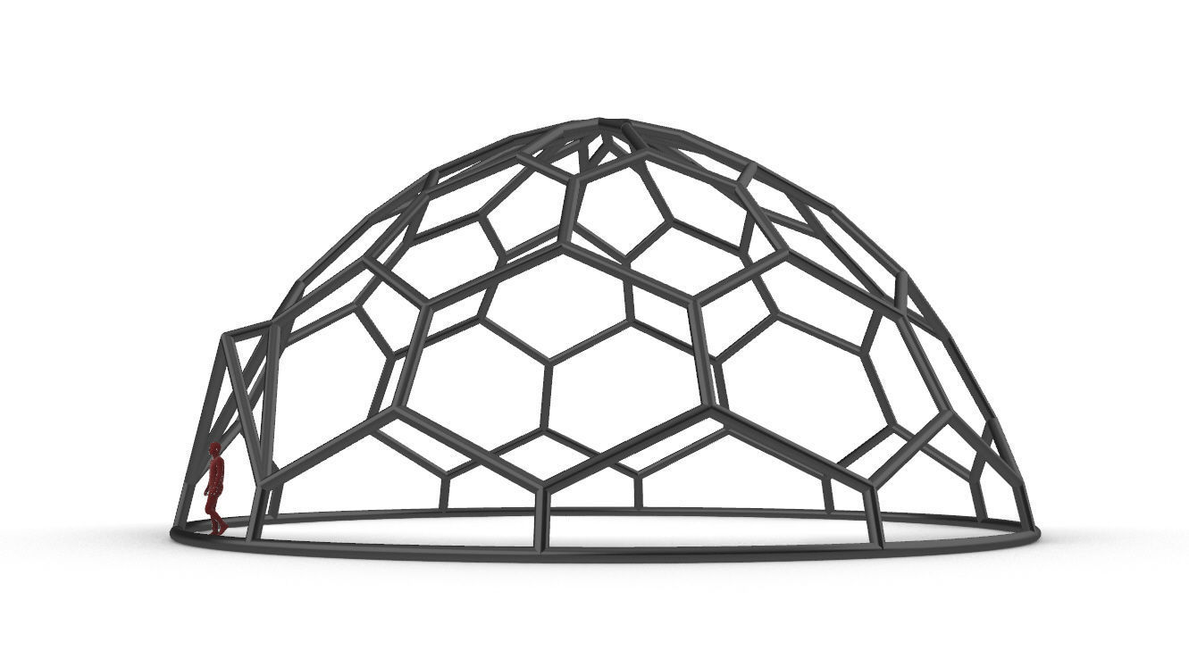 Hexagonal Dome structure Wireframe with Entry 3D model_5