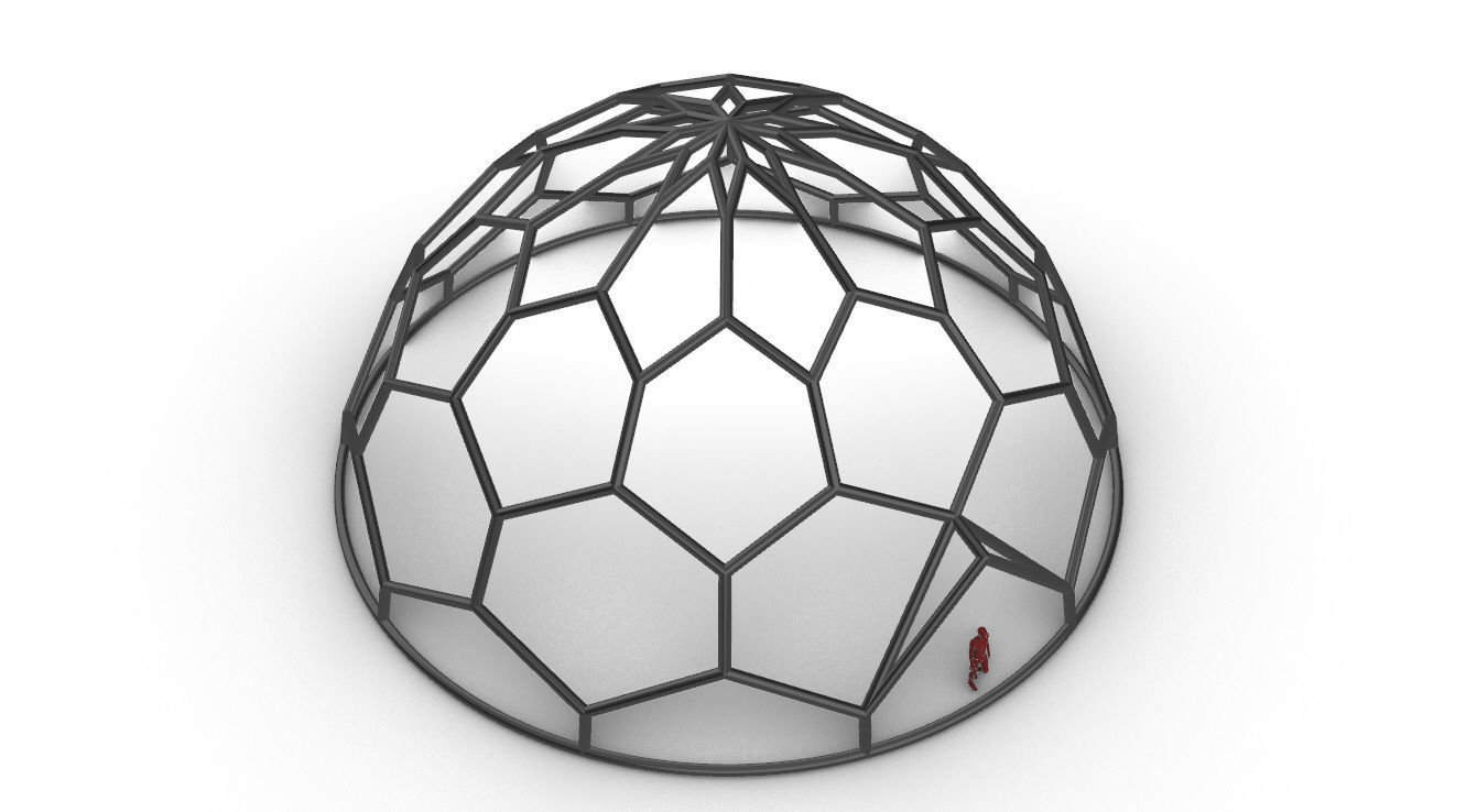 Hexagonal Dome structure Wireframe with Entry 3D model_65