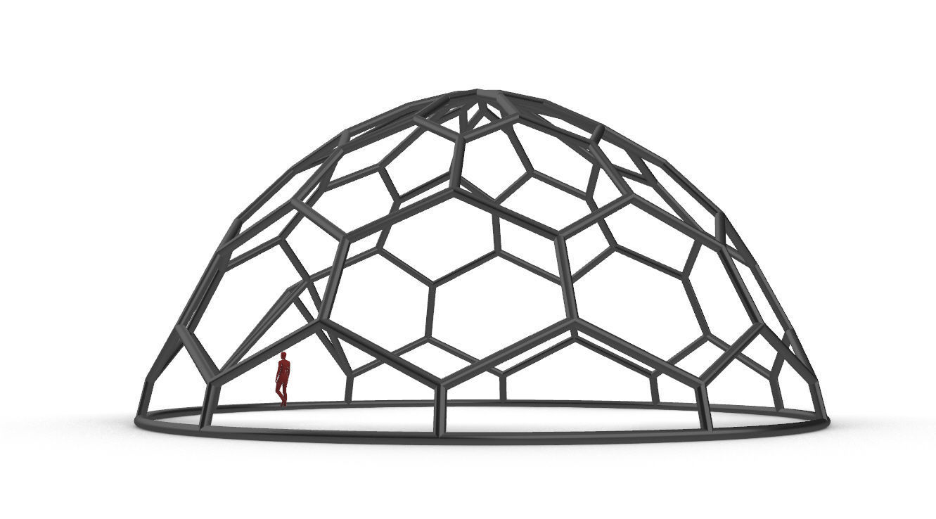 Hexagonal Dome structure Wireframe with Entry 3D model_11