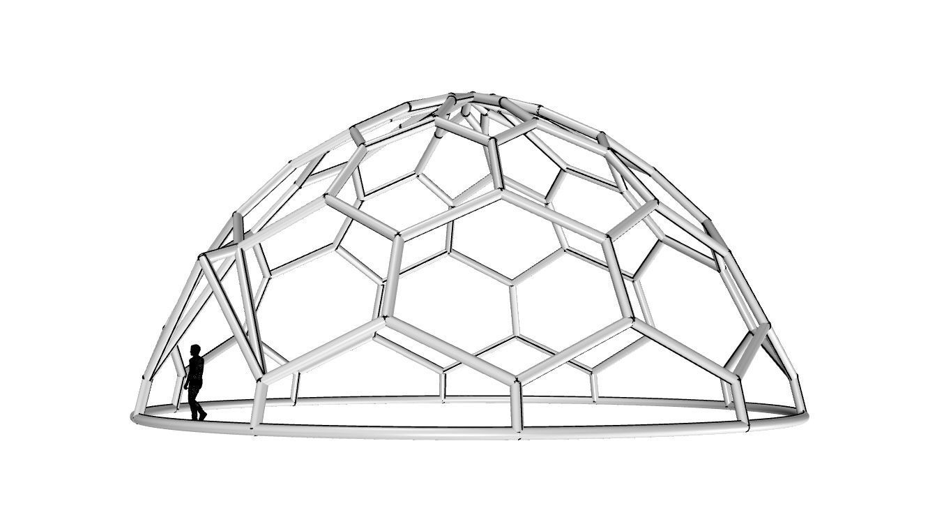 Hexagonal Dome structure Wireframe with Entry 3D model_104