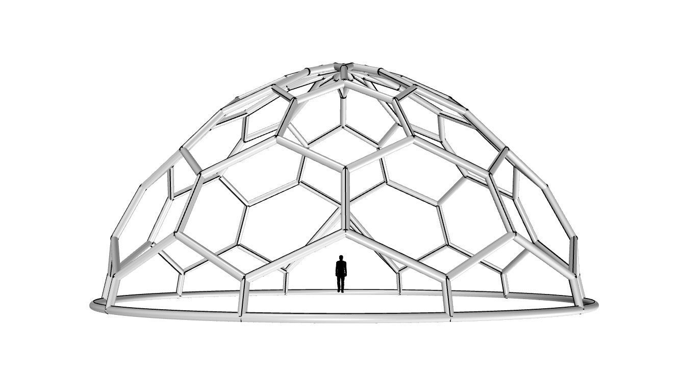 Hexagonal Dome structure Wireframe with Entry 3D model_95
