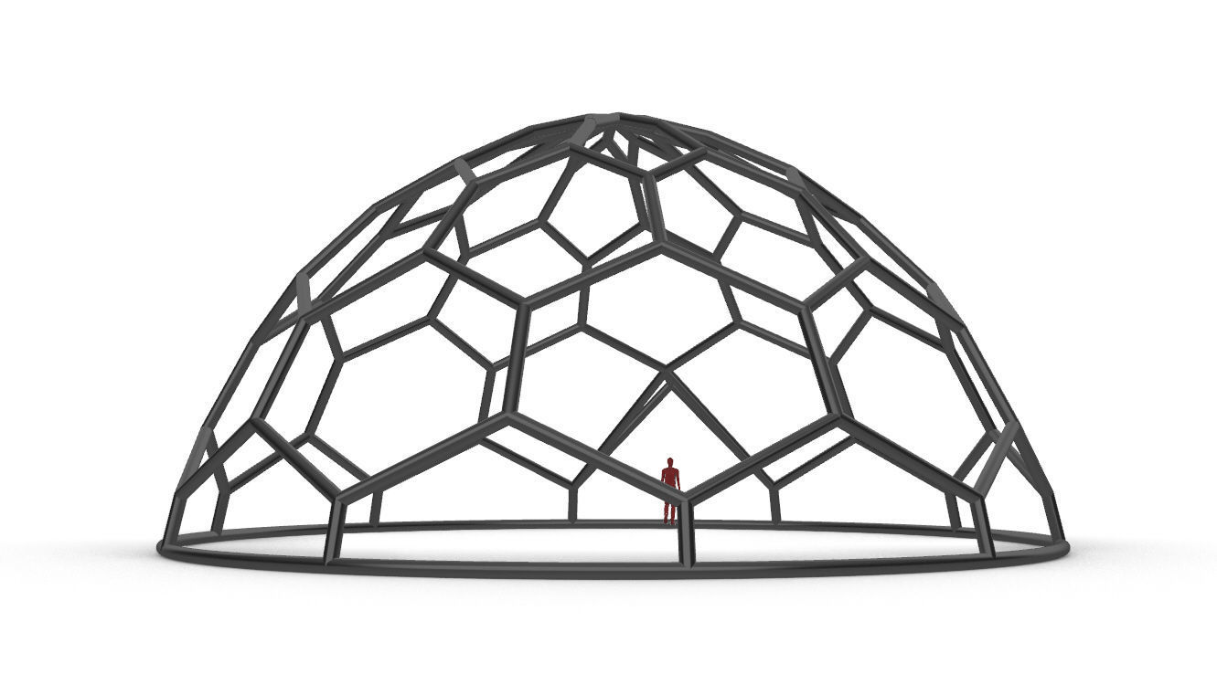 Hexagonal Dome structure Wireframe with Entry 3D model_16