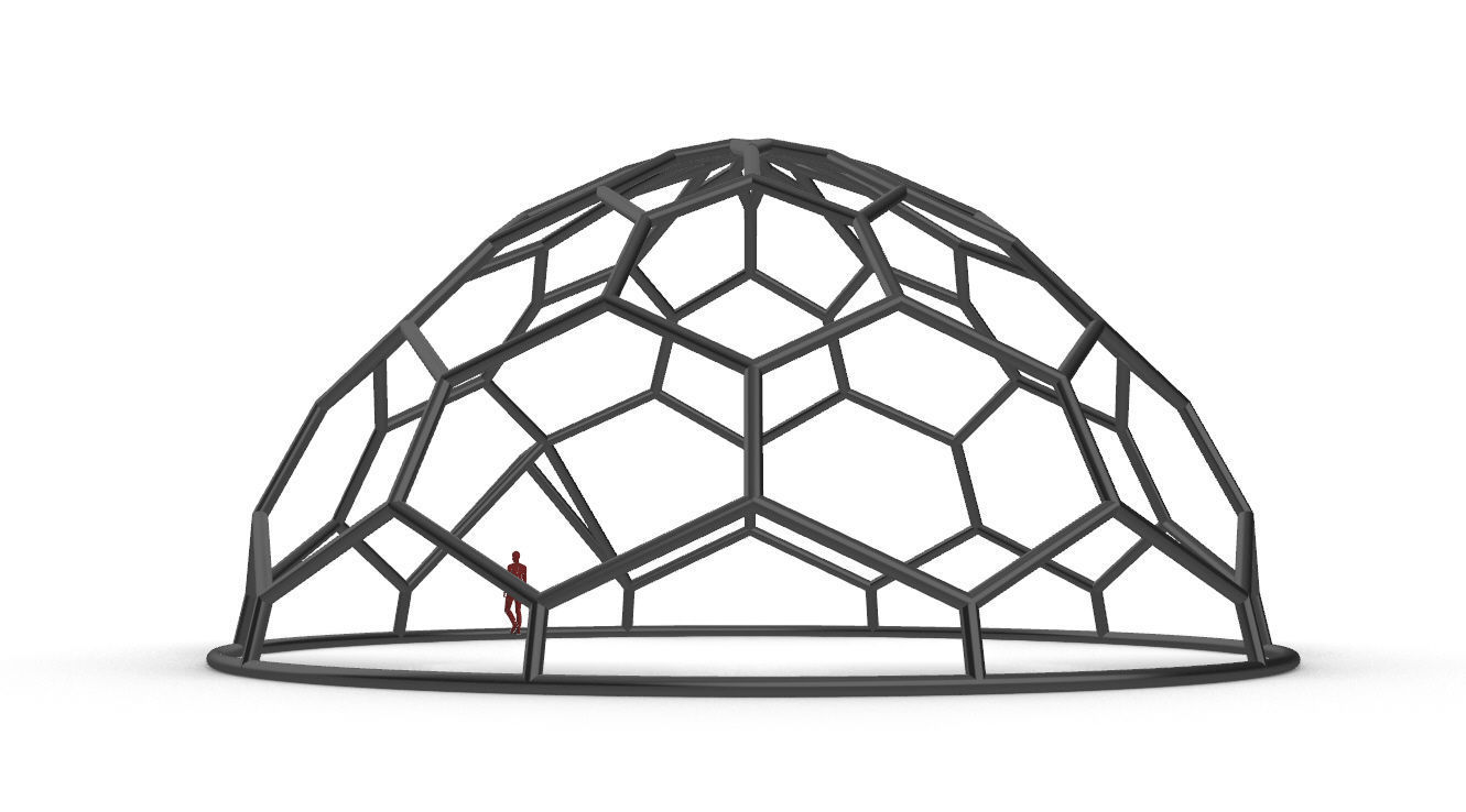 Hexagonal Dome structure Wireframe with Entry 3D model_12