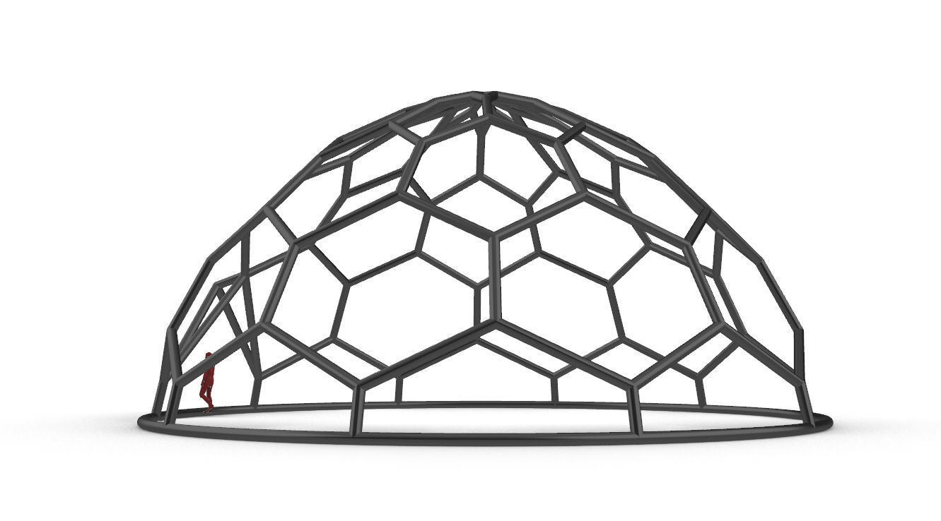 Hexagonal Dome structure Wireframe with Entry 3D model_9