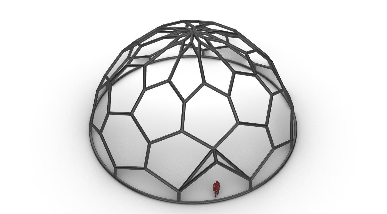 Hexagonal Dome structure Wireframe with Entry 3D model_37